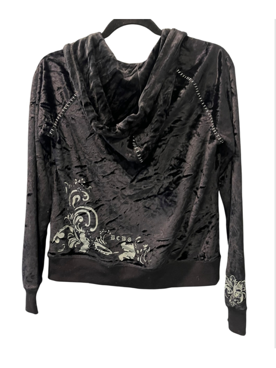 BCBGMAXAZRIA Tops - Vtg Y2K BCBG Max Azria Black Velour Rhinestone Hoodie Gothic Fairy McBling Large